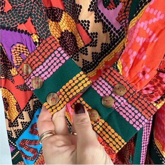 NWT FARM RIO Dotted Patch Scarf Mini Wrap Dress Printed Multicolor Sz. XS - Picture 5 of 7